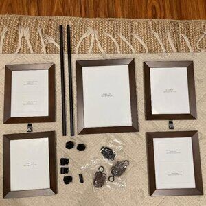 Hanging Wall Gallery Rod Set of Five Picture Frames in Espresso Color